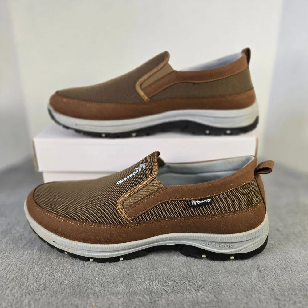 Canemon Outdoor Mens Brown Mesh Slip On Walking Shoes Loafers Size 49 US 14.5